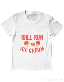 Tricou ADLER copil Running for ice cream Alb