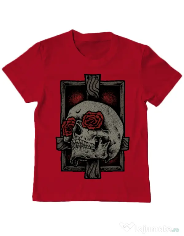 Tricou ADLER copil Skullcross Rosu