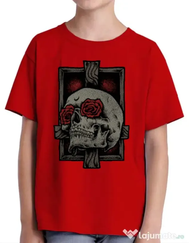 Tricou ADLER copil Skullcross Rosu