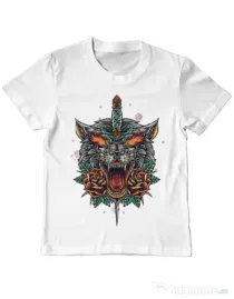 Tricou ADLER copil Stabbed wolf Alb