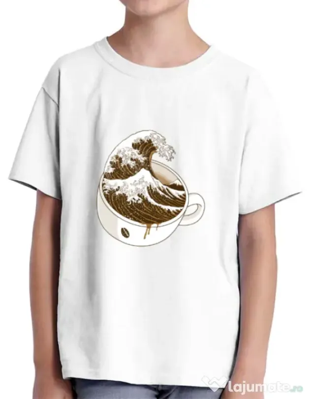 Tricou ADLER copil The Great Wave off Coffee Alb