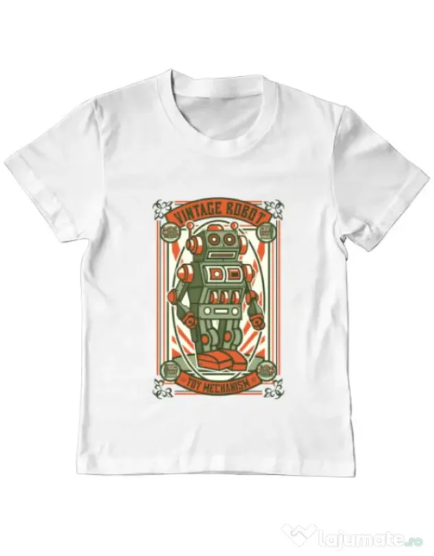 Tricou ADLER copil Vintage Robot Alb
