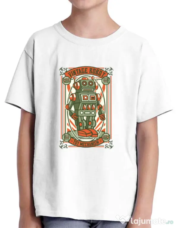 Tricou ADLER copil Vintage Robot Alb