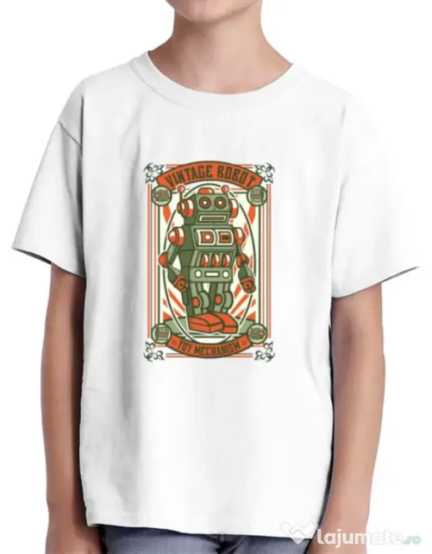 Tricou ADLER copil Vintage Robot Alb