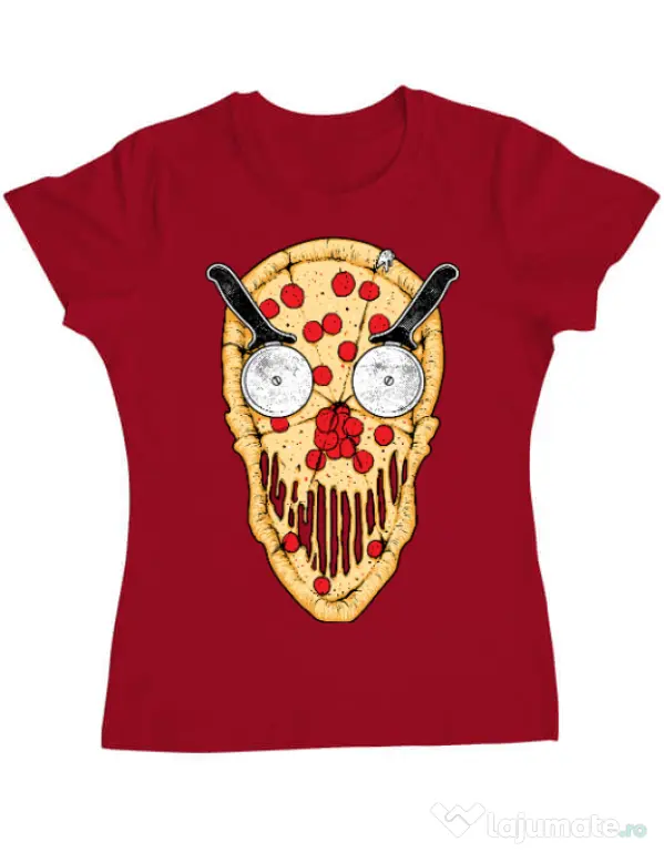 Tricou ADLER dama Pizza skull Rosu
