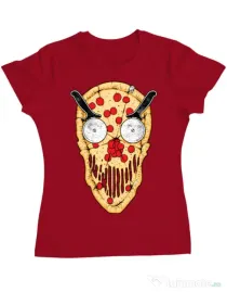 Tricou ADLER dama Pizza skull Rosu