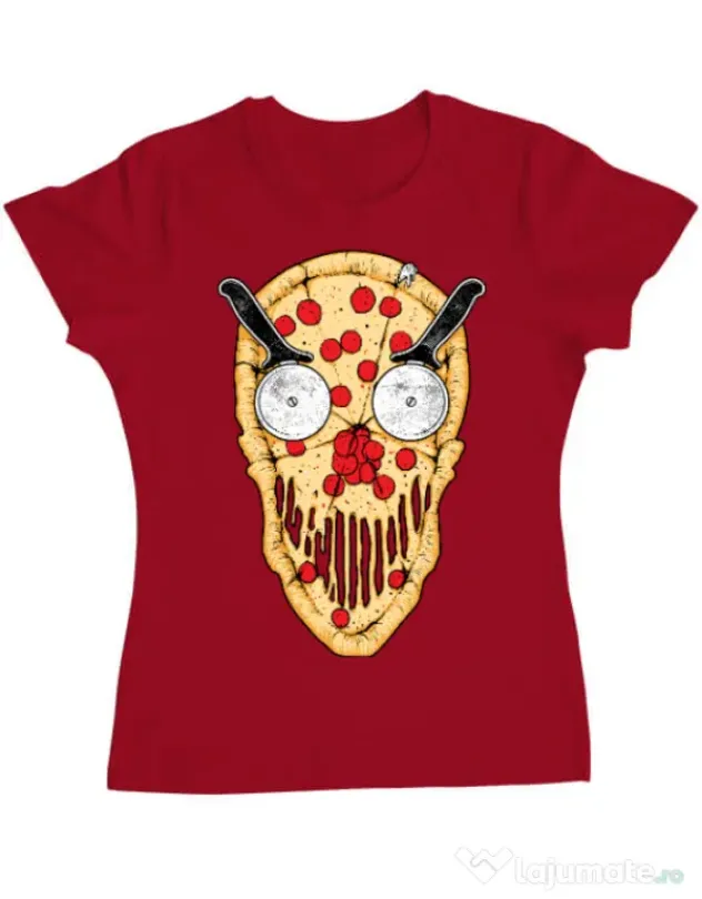 Tricou ADLER dama Pizza skull Rosu
