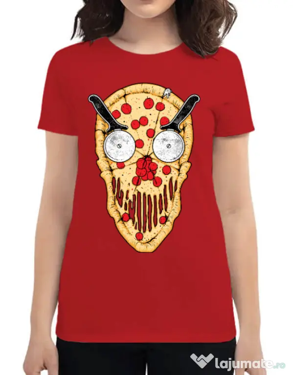 Tricou ADLER dama Pizza skull Rosu