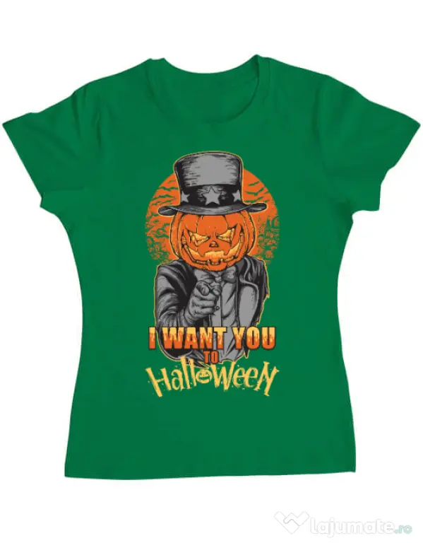 Tricou ADLER dama I want you to halloween Verde mediu