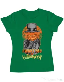 Tricou ADLER dama I want you to halloween Verde mediu