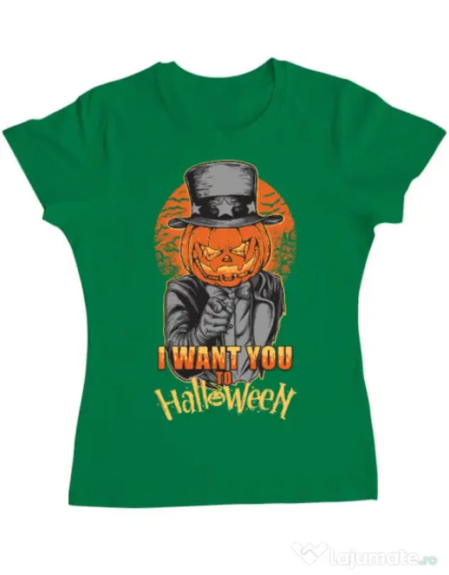 Tricou ADLER dama I want you to halloween Verde mediu