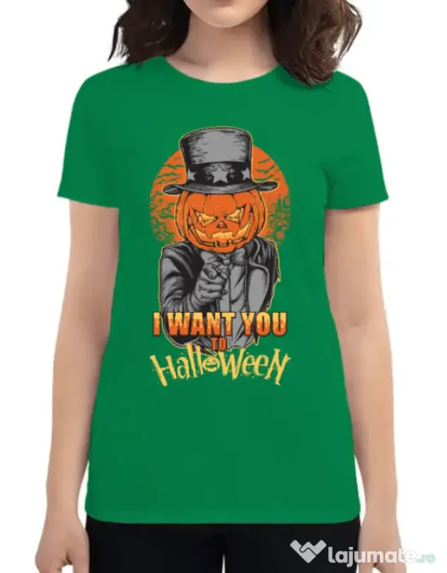 Tricou ADLER dama I want you to halloween Verde mediu
