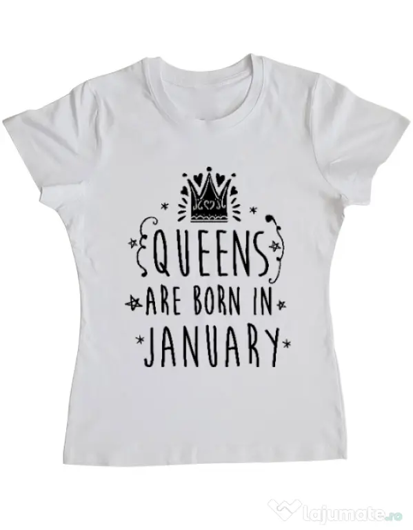 Tricou ADLER dama Queens are born in January Alb