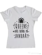 Tricou ADLER dama Queens are born in January Alb