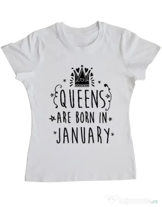 Tricou ADLER dama Queens are born in January Alb