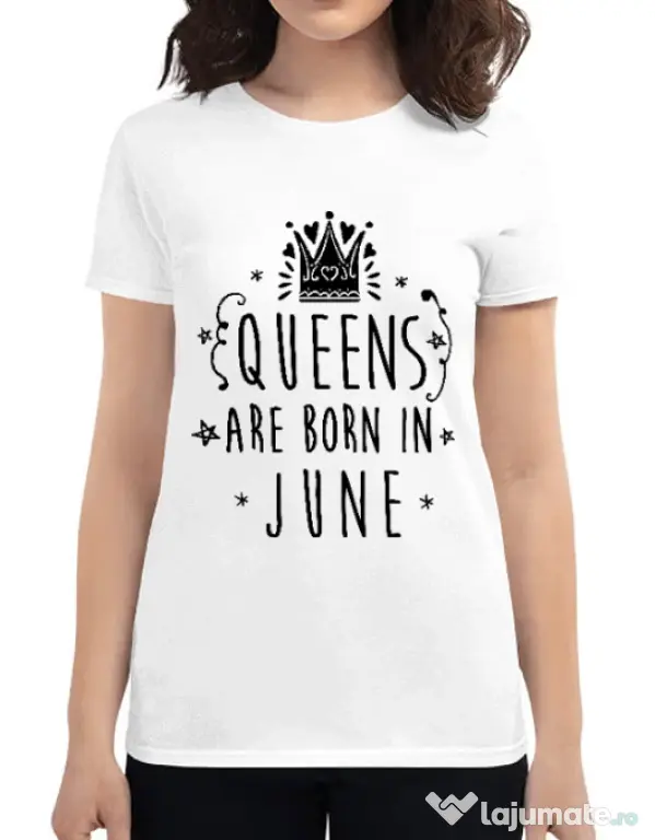 Tricou ADLER dama Queens are born in June Alb