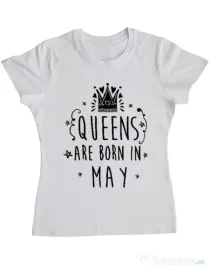 Tricou ADLER dama Queens are born in May Alb