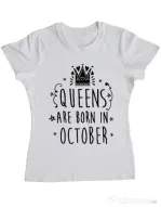 Tricou ADLER dama Queens are born in October Alb