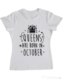 Tricou ADLER dama Queens are born in October Alb