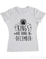 Tricou ADLER dama Kings are born in December Alb