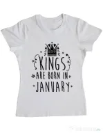 Tricou ADLER dama Kings are born in January Alb