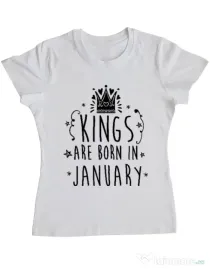 Tricou ADLER dama Kings are born in January Alb