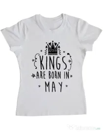 Tricou ADLER dama Kings are born in May Alb