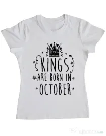 Tricou ADLER dama Kings are born in October Alb