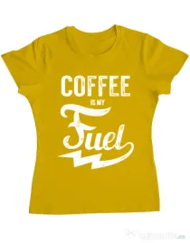 Tricou ADLER dama Coffee is my fuel Galben