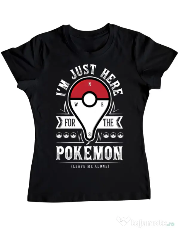 Tricou ADLER dama Here for the Pokemon Negru