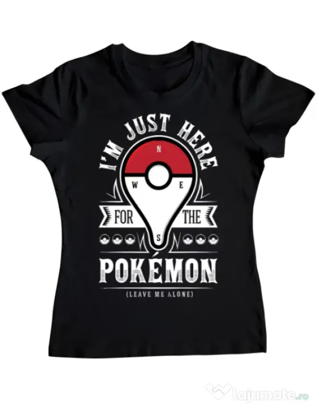 Tricou ADLER dama Here for the Pokemon Negru