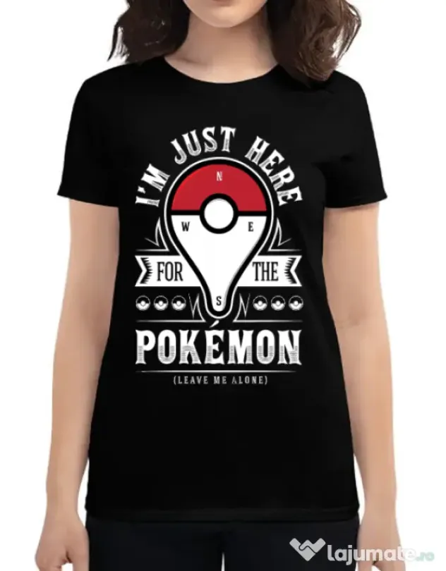 Tricou ADLER dama Here for the Pokemon Negru
