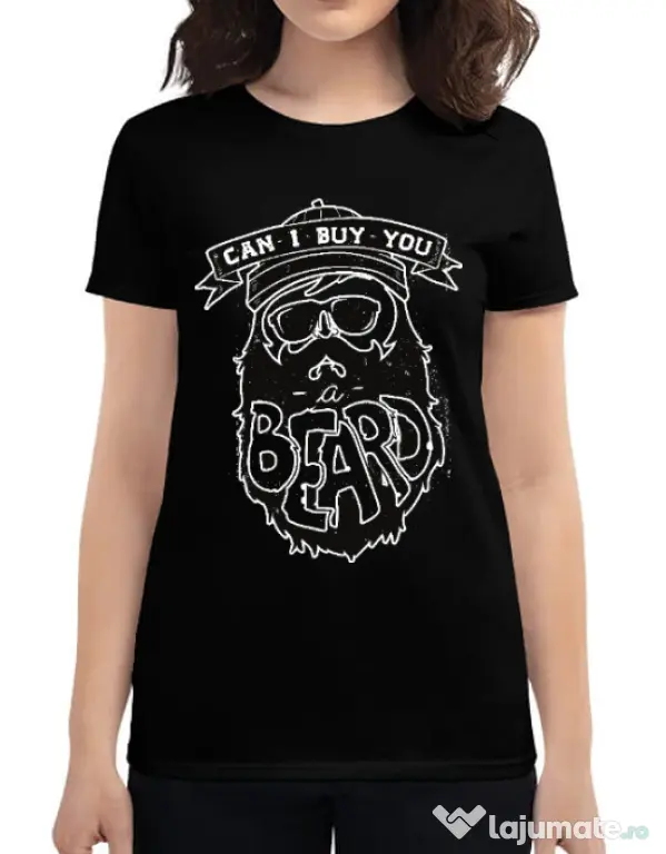 Tricou ADLER dama Can i buy you a beard Negru