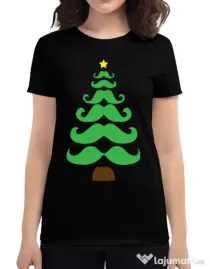 Tricou ADLER dama Moustache Christmas tree Negru