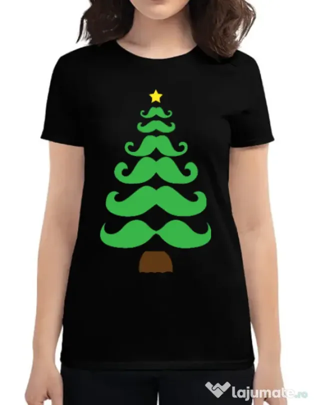 Tricou ADLER dama Moustache Christmas tree Negru