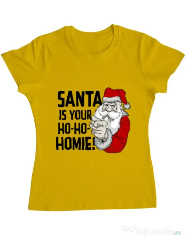 Tricou ADLER dama Santa is your homie Galben