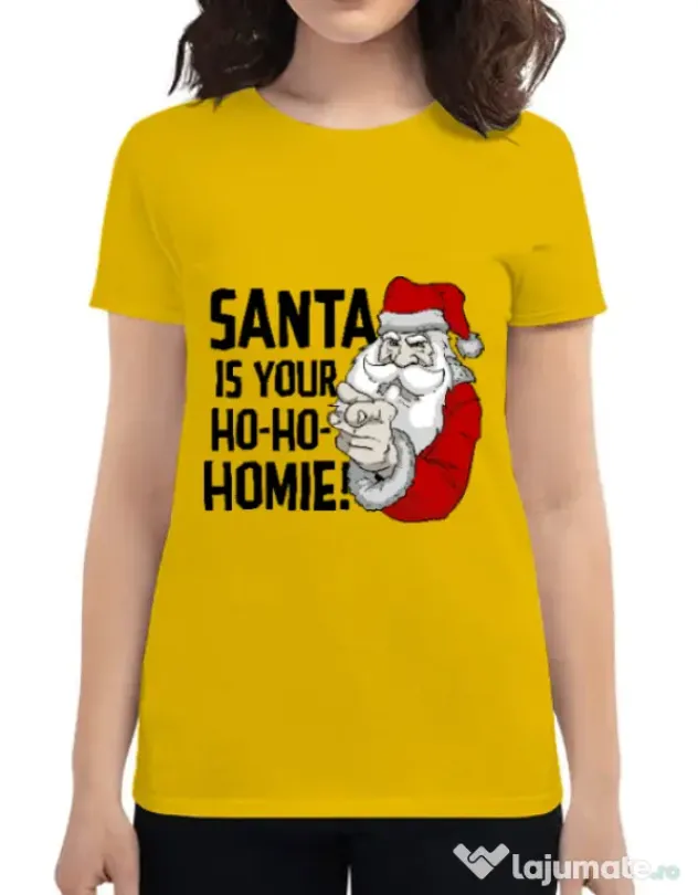 Tricou ADLER dama Santa is your homie Galben