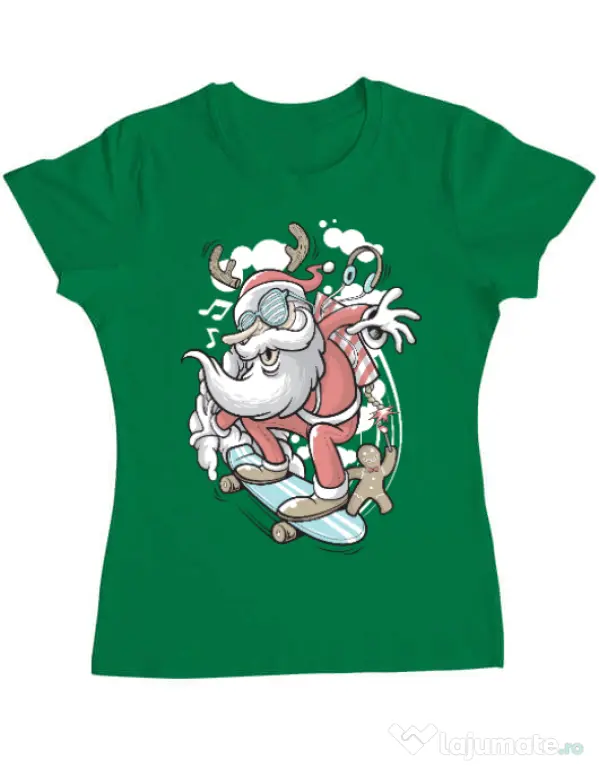 Tricou ADLER dama Skater Santa Verde mediu