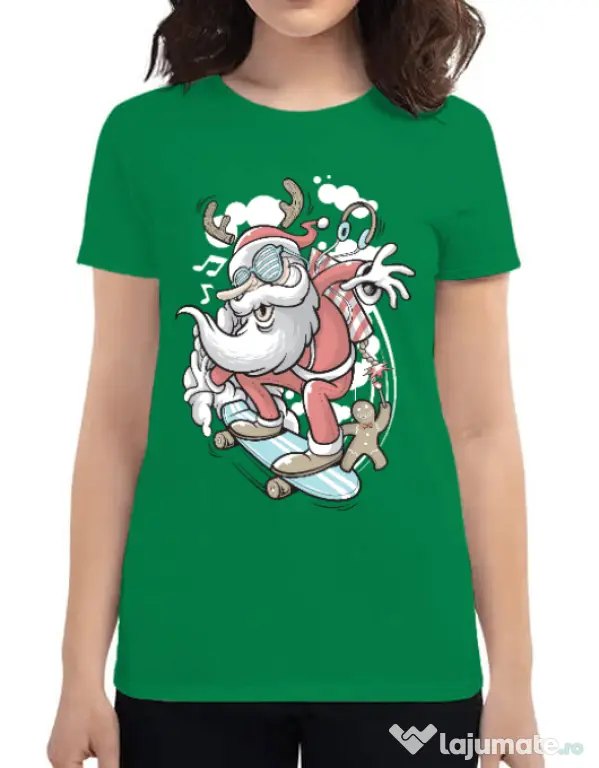 Tricou ADLER dama Skater Santa Verde mediu