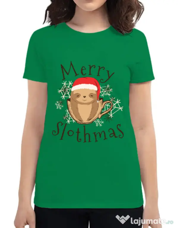 Tricou ADLER dama Merry slothmas Verde mediu