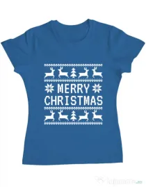 Tricou ADLER dama Merry Christmas Ugly Sweater Albastru azuriu