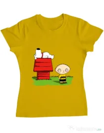 Tricou ADLER dama Stewie and Snoopy Galben