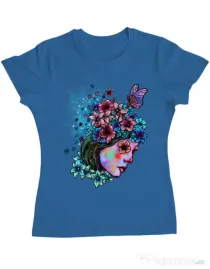 Tricou ADLER dama Lady and flowers Albastru azuriu