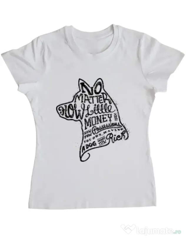 Tricou ADLER dama A Dog Makes You Rich Alb