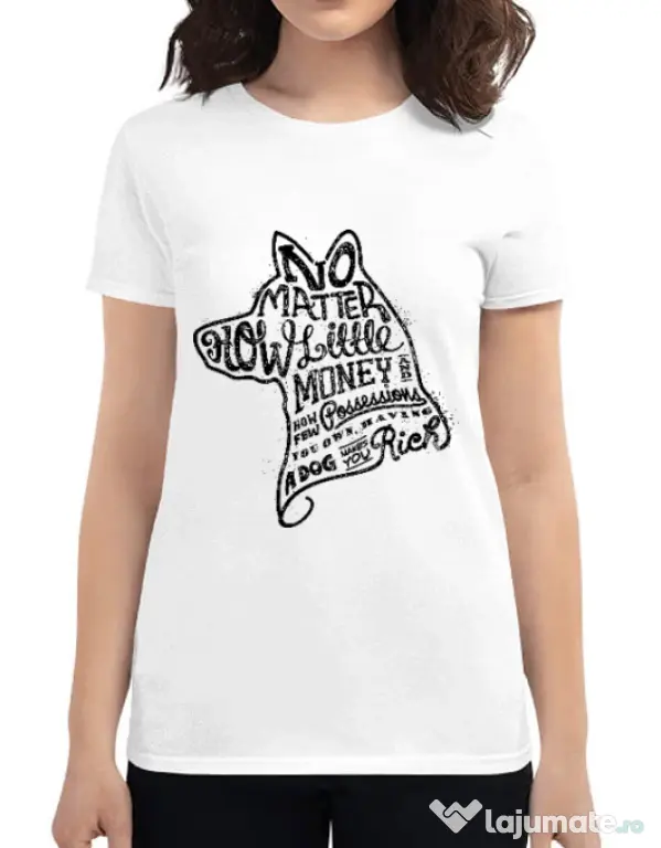 Tricou ADLER dama A Dog Makes You Rich Alb