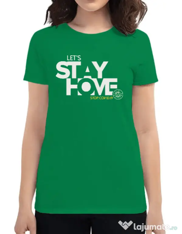 Tricou ADLER dama Stay home Verde mediu