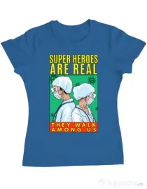Tricou ADLER dama Real super heroes Albastru azuriu