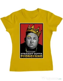 Tricou ADLER dama Straight outta Pyongyang Galben