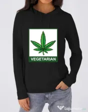 Hoodie dama cu gluga Vegetarian Negru 