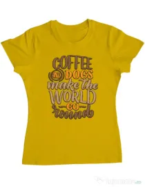 Tricou personalizat dama Coffee and dogs Galben